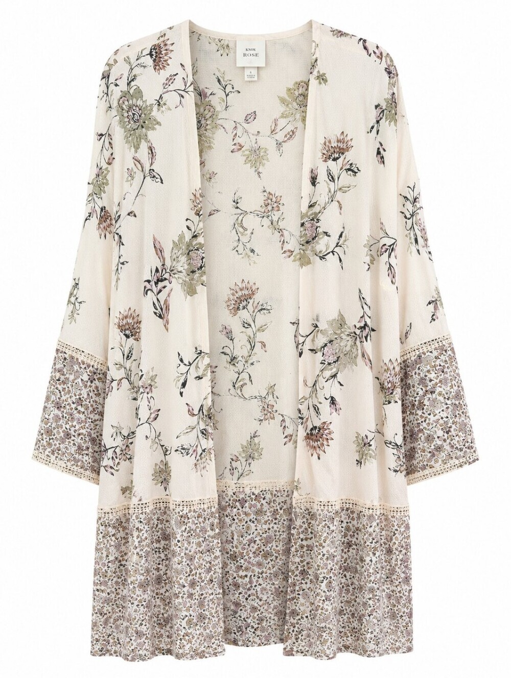 Knox Rose Ivory Floral Open Front Kimono Cardigan Cover Up Sz S Festival Boho